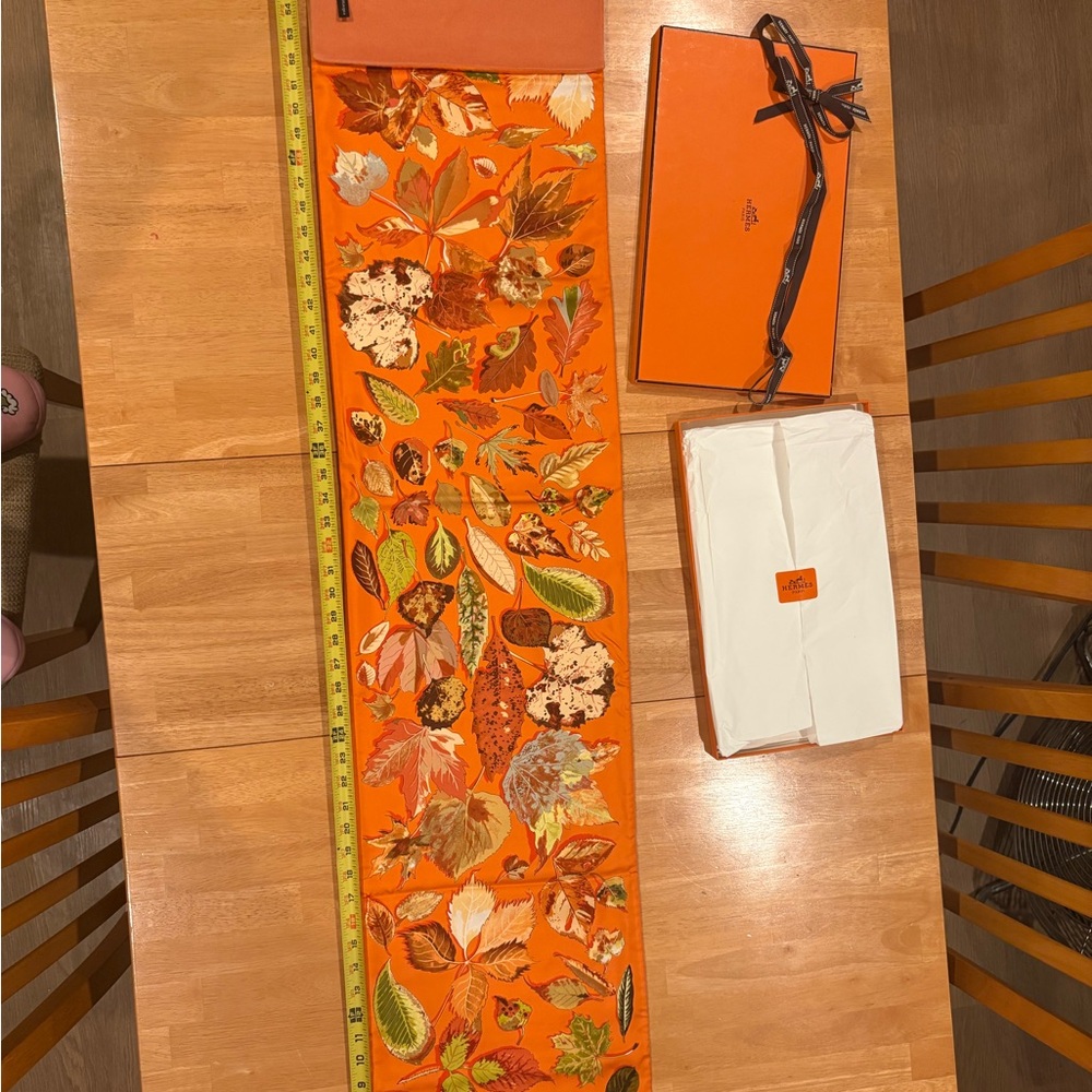 Hermès Autumn Leaves Silk Scarf in Orange and Brown